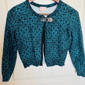 Tracy Reese Black and Teal Geometric cardigan sweater PS